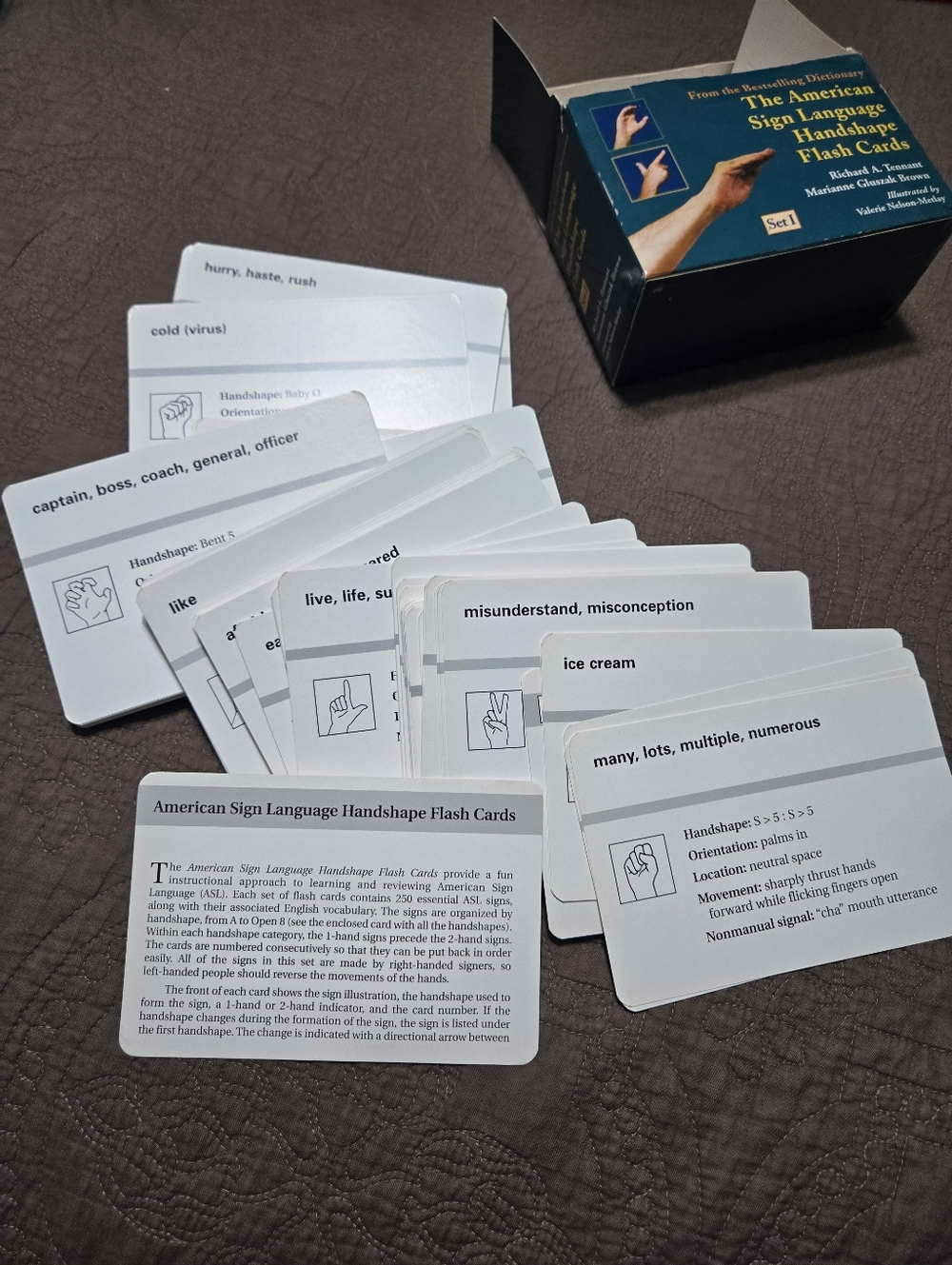 The American Sign Language Handshape Flash Cards Set I, note mixed set